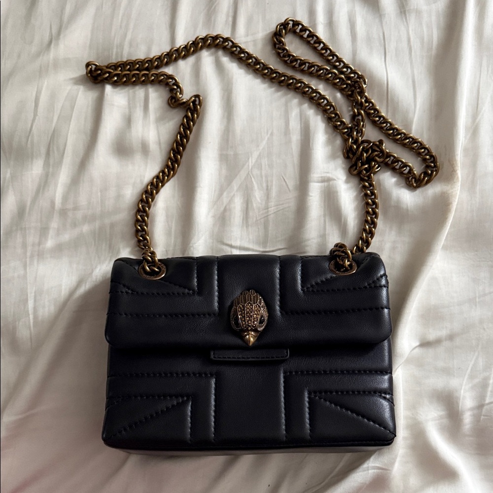 Kurt Geiger Black Quilted Leather Crossbody with Antiqued Gold Chain